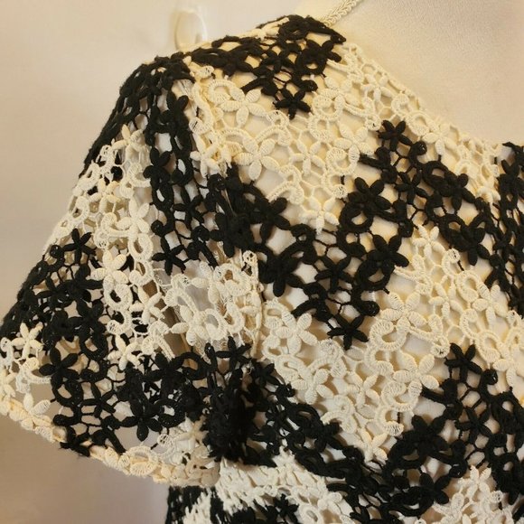 Talbots‎ 8 P Petite Crochet Floral Chevron Shift Dress Black Offwhite - Picture 7 of 9